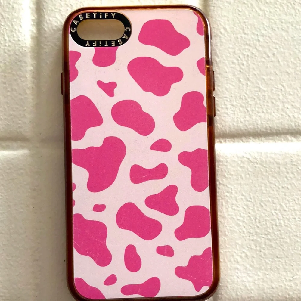 2/$15 Casetify iPhone 8 Pink Strawberry Cow Print Case